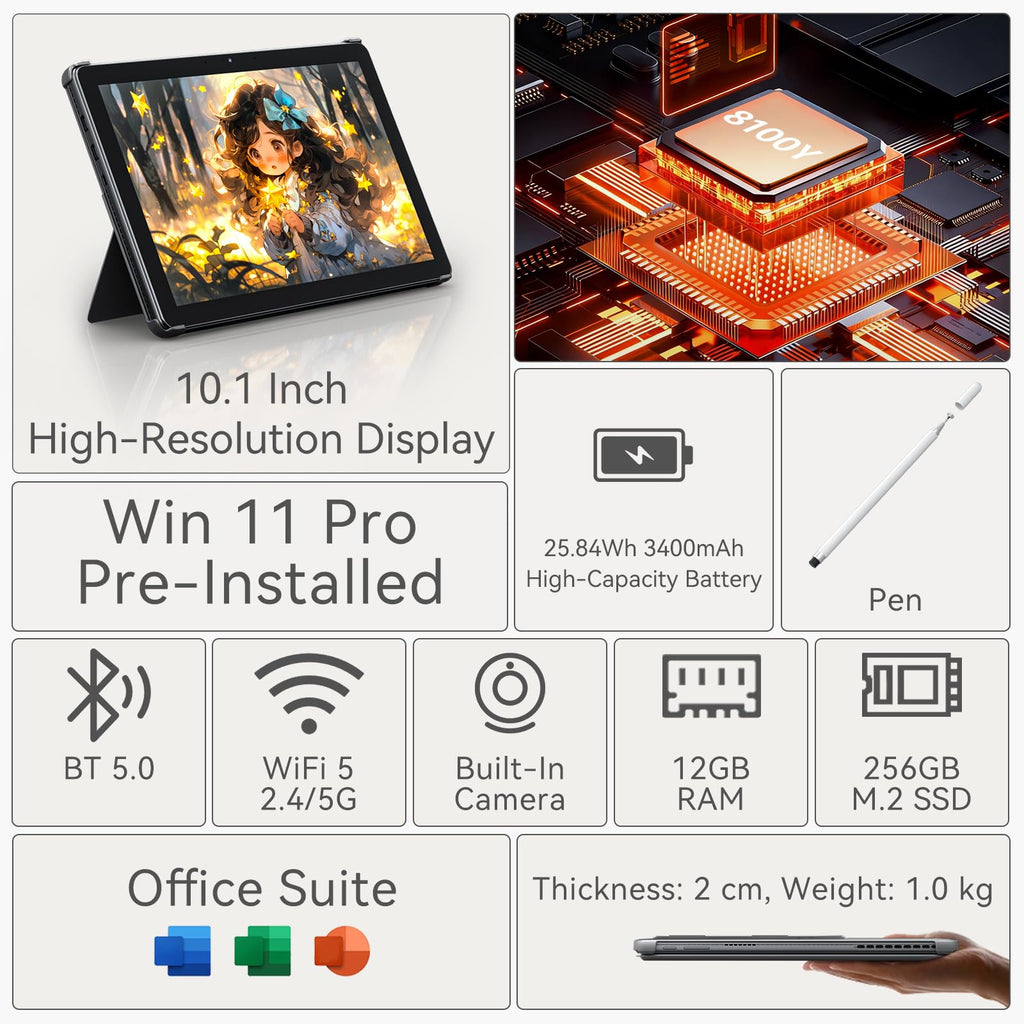 2 in 1 Laptop Computer Win 11 Pro Office for Home Student Business