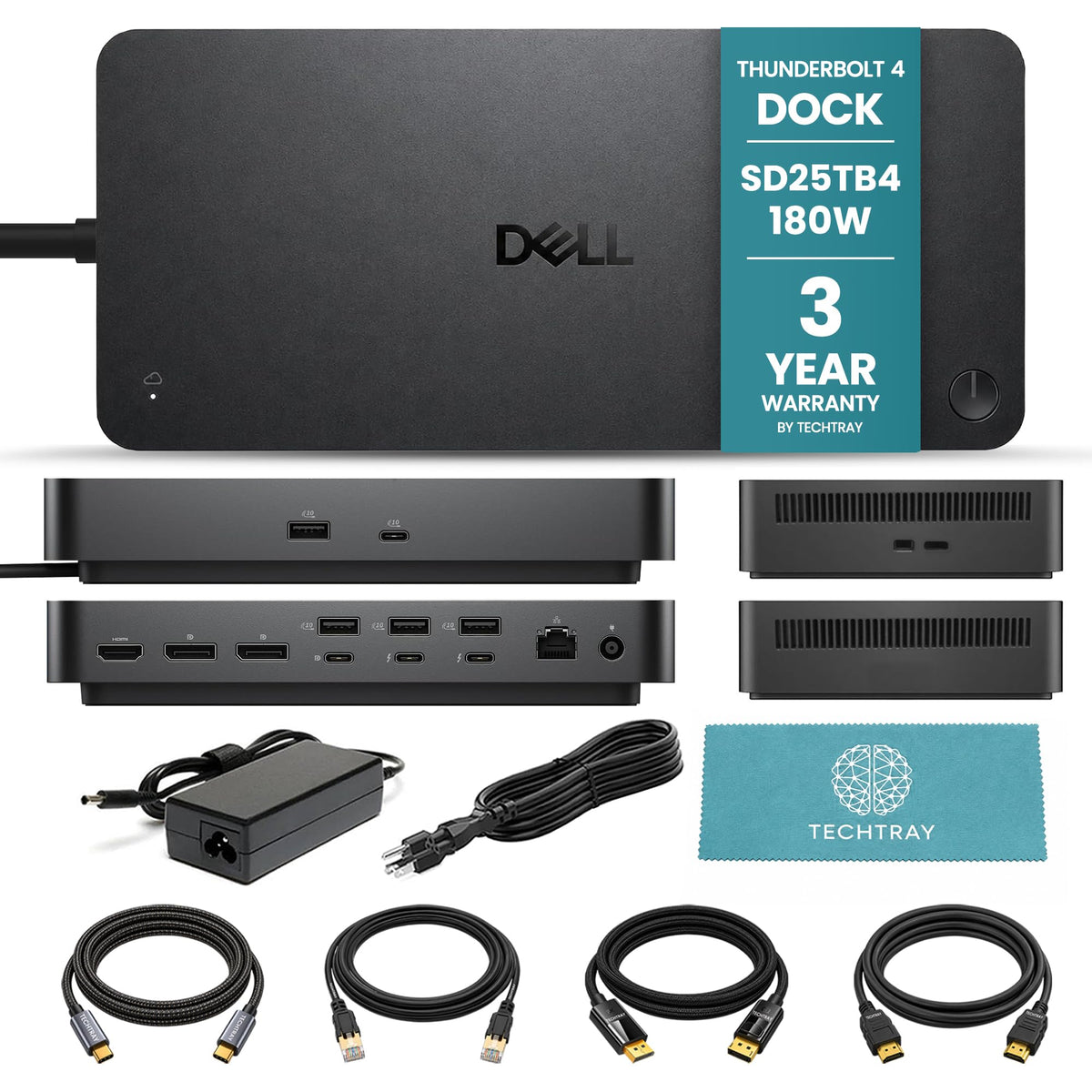 SD25TB4 Dell Pro Thunderbolt 4 Smart Dock Bundle, Support 4 Monitors, 180W Power Adapter, with TT Cables Each 2m, DisplayPort, HDMI, USB4-C, Ethernet & 3-Year Warranty