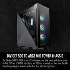 Thermaltake Divider 500 TG Black Color ARGB ATX Mid Tower Tempered Glass Computer Case with 3 120mm 5V ARGB Front Fans + 1 120mm Standard Rear Fan + 2 Symmetrical Triangular Panels CA-1T4-00M1WN-01