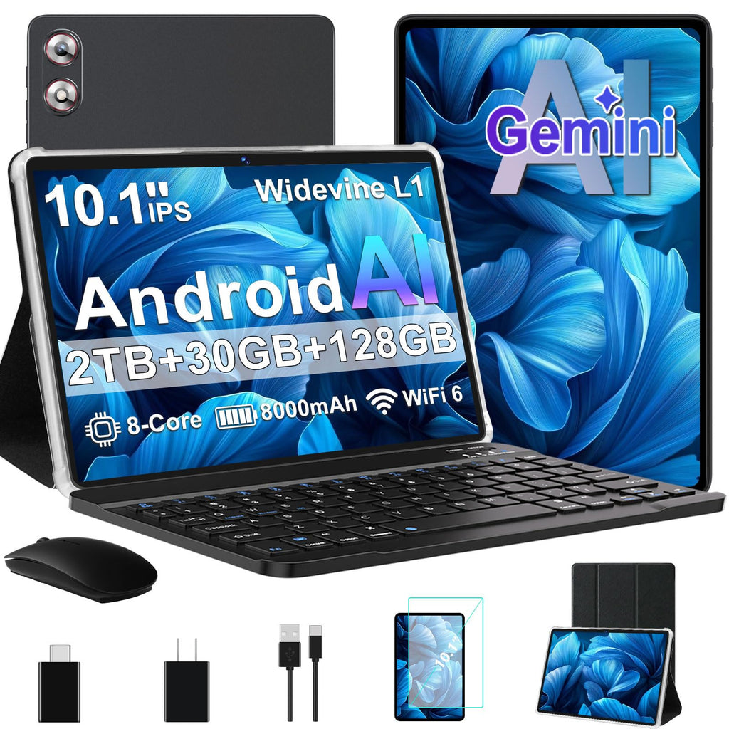 2026 Tablet 10.1 Inch Android 15 Tablets with Keyboard Gemini AI 30GB+128GB
