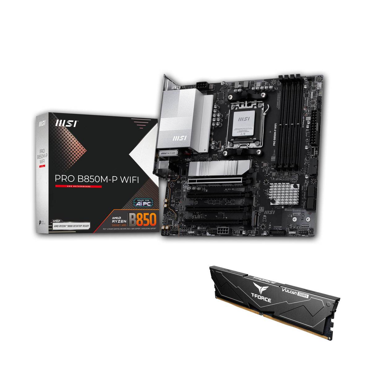 MSI PRO B850M-P WIFI Motherboard,ATX-Supports AMD Ryzen 9000-7000 Processors,AM5-DDR5 Memory Boost (8200+ MT/s OC),PCIe 5.0 x16&4.0x16,M.2 Gen5,Wi-Fi 7,5G LAN+HIGH-SPEED DDR5 RAM 16GB (1x 16GB) Bundle
