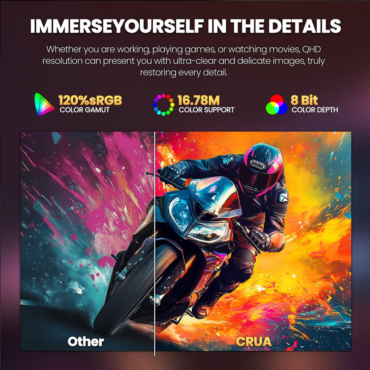 CRUA 32" 2K QHD 180Hz Curved Gaming Monitor, FreeSync, HDMI/DP, Black