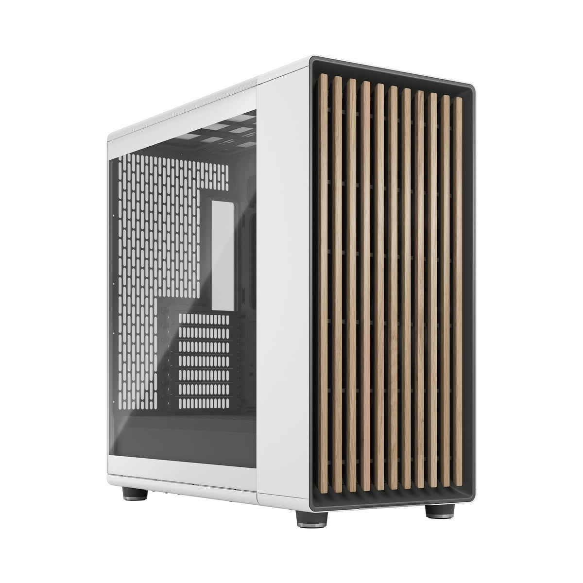 Fractal Design North Chalk White Tempered Glass Clear - Genuine Oak Wood Front - Glass Side Panel - Two 140mm Aspect PWM Fans Included - Type C USB - ATX Airflow Mid Tower PC Gaming Case