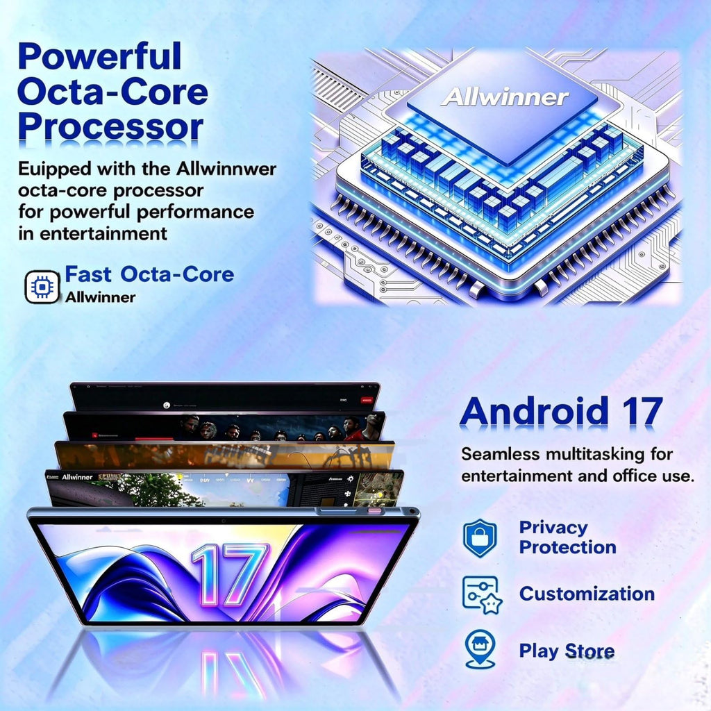 Android 17 Tablet with Keyboard, Octa-Core, Gemini AI+SI, 8000mAh Battery