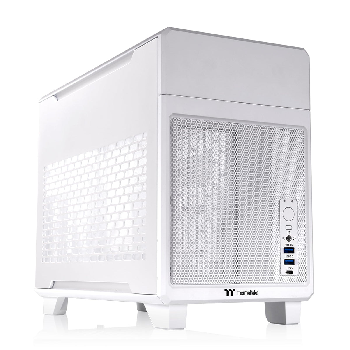 Thermaltake TR100 SFF Chassis; mITX Support; 18.9 Liters; PCIe 4.0 Riser Cable Included; 360mm GPU Clearance; 280mm Radiator Support; Removable PCIe Bracket; Gravel Sand; CA-11A-00SGNN-00