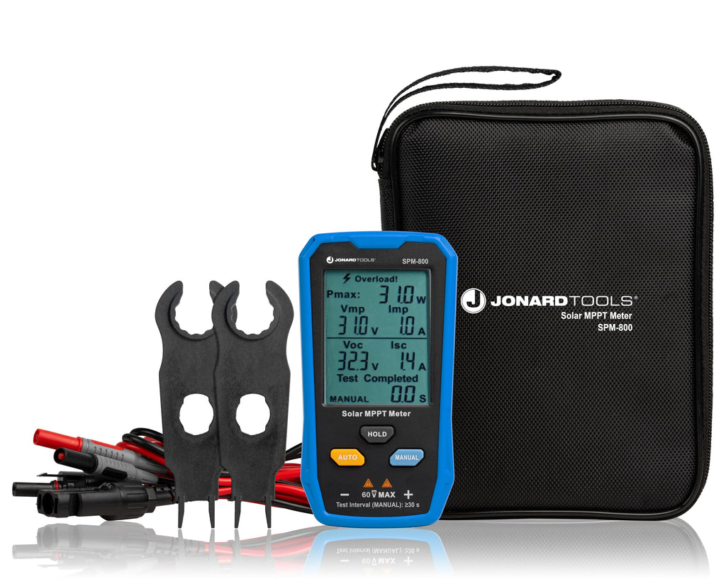 Jonard Tools SPM-800 Solar MPPT Power Meter - High-Precision Voltage, Current & Power Measurement, MC4 Leads, LCD Display, Safety Protections for Solar Panels