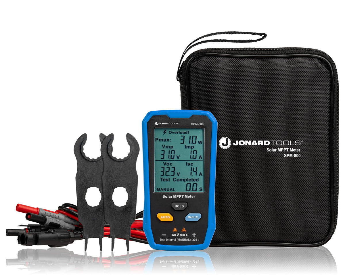 Jonard Tools SPM-800 Solar MPPT Power Meter - High-Precision Voltage, Current & Power Measurement, MC4 Leads, LCD Display, Safety Protections for Solar Panels