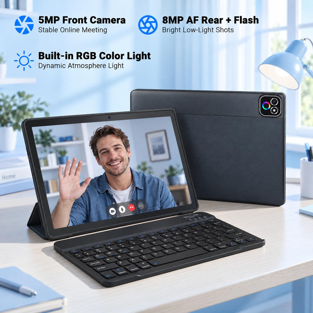 Tablet 11 inch Android 16 Tablet, 2‑in‑1 Tablet Bundle with Keyboard, Wireless Mouse, Stylus, 32GB+256GB+1TB TF Expansion, 7800mAh, Portable for Students & Business