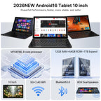 Android 16 Tablet 2026 Latest 10 Inch Tablet Octa-Core Processor AI Gemini 12GB RAM + 64GB ROM + 1TB Expand,7000mAh Battery,5GWiFi,8+13MP Camera 2in1 Tablets with Keyboard,Case,Mouse,Stylus