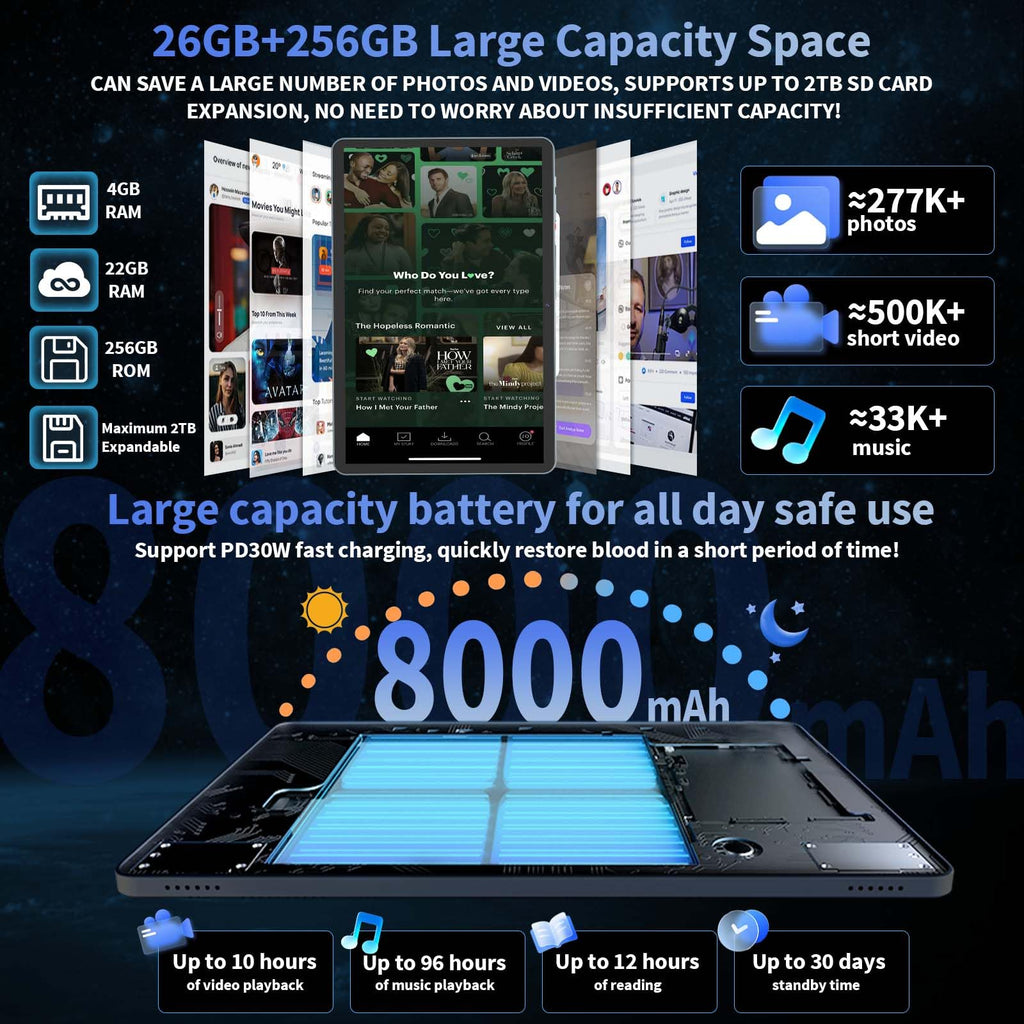 Android 16 Tablet with Keyboard, 10 inch Tablet with 26GB+256GB+2TB Expand