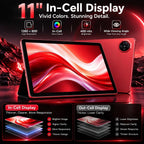 11 Inch Android Tablet, Incell IPS Display, GMS Certified, Gemini AI Assistant, 24GB RAM+256GB ROM, 2TB Expand, 8000mAh, Octa-Core, Keyboard & Mouse Included, Full Metal Body, 5G WiFi, BT5.0, GPS-Red