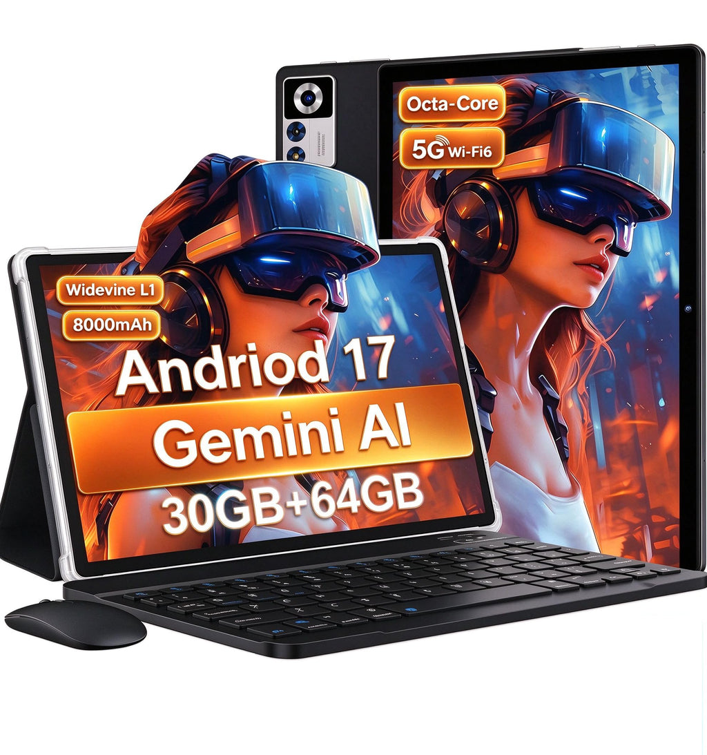 Tablet, 10 Inch Android 17 Tablet with Keyboard, 30+64GB, Octa-Core, WiFi 6