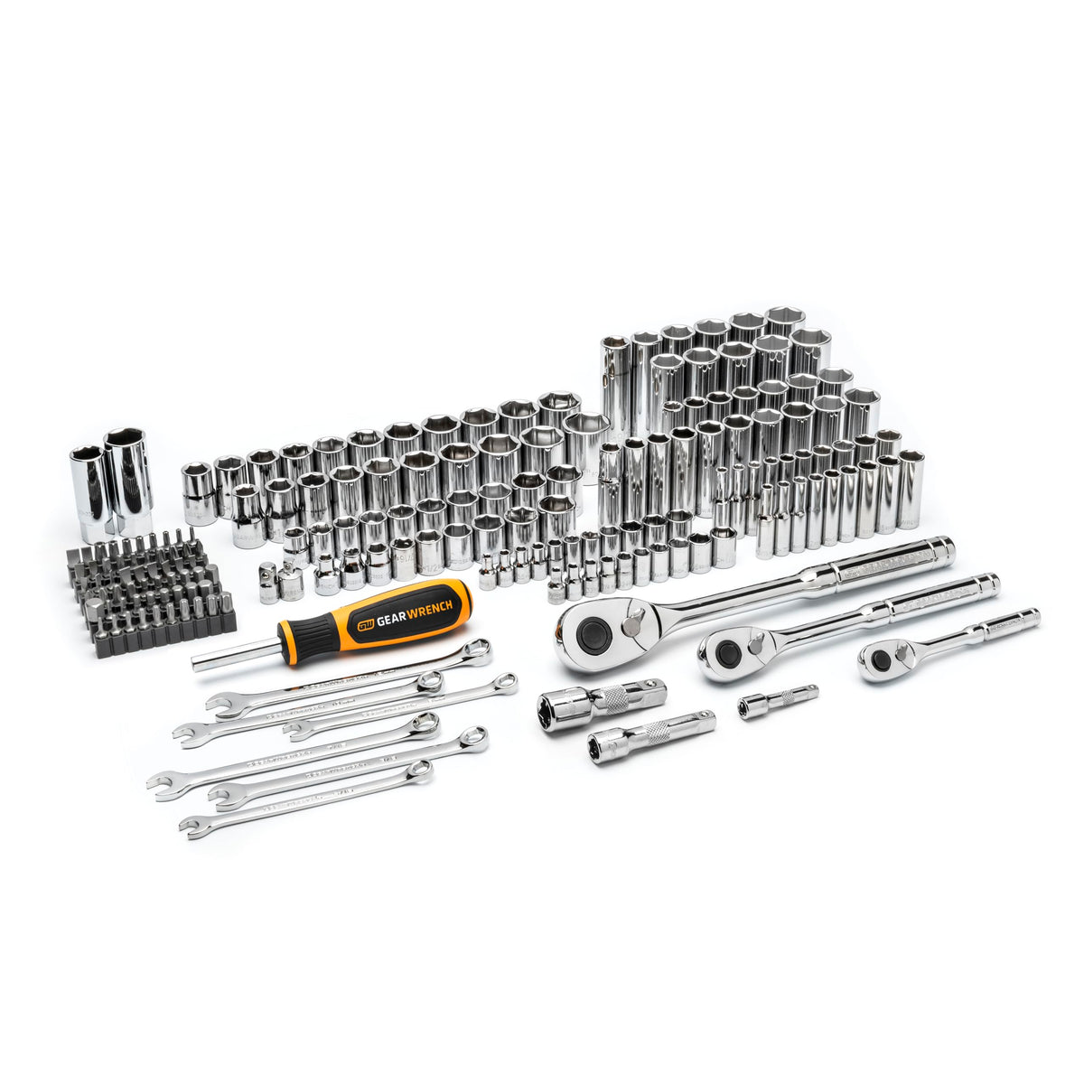 GEARWRENCH 185 Piece 1/4”, 3/8” & 1/2" Drive 72-Tooth SAE/Metric Mechanics Hand Tool Set