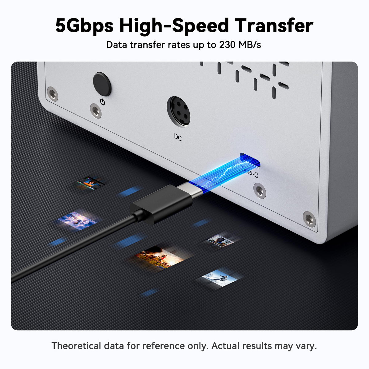 Yottamaster 5 Bay External Hard Drive Enclosure with Cooling Fan for 2.5/3.5" SATA HDD/SSD, Direct Attached Storage, Aluminum USB 3.1 Type-C HDD Enclosure Up to 110TB(5x22TB) - PS500C3