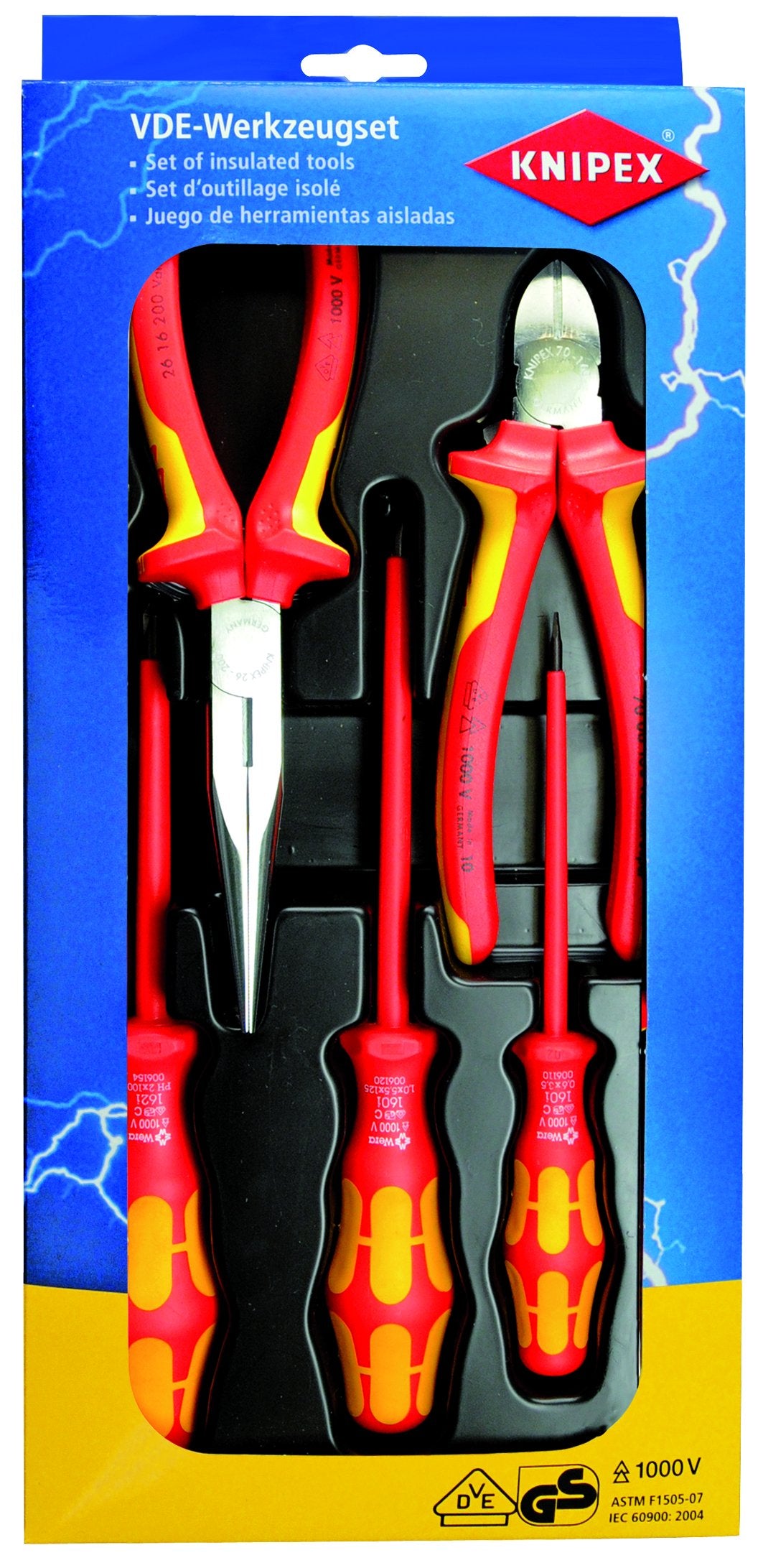 Knipex Tools 00 20 13 Insulated Long Nose Pliers Diagonal Cutters and Screwdrivers Set