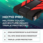 ADATA HD710 Pro External Hard Drive, Red, 1TB