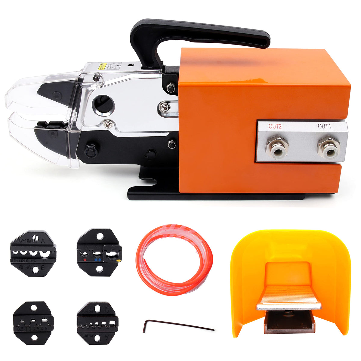 Pneumatic Crimping Tool Am-10,Air Powered Wire Terminal Pneumatic Crimper Plier Machine Crimping Up to 16mm² with 4 Optional Die Sets for Various Kinds of Terminals