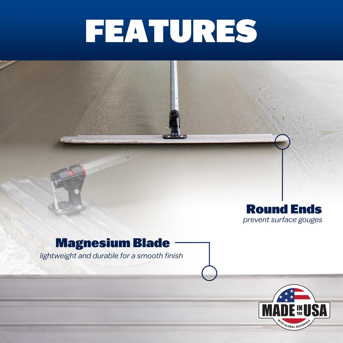 MARSHALLTOWN QLT 60 Inch Magnesium Bull Float, Round End, Assembled in USA