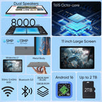 TUOHAITIME 2026 Upgraded Android 16 Tablet, 11 inch Android Tablets