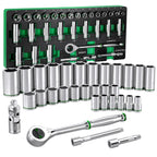 SK 3/8" Drive Socket Set with 90-Tooth Ratchet, SAE & Metric, CR-V Steel