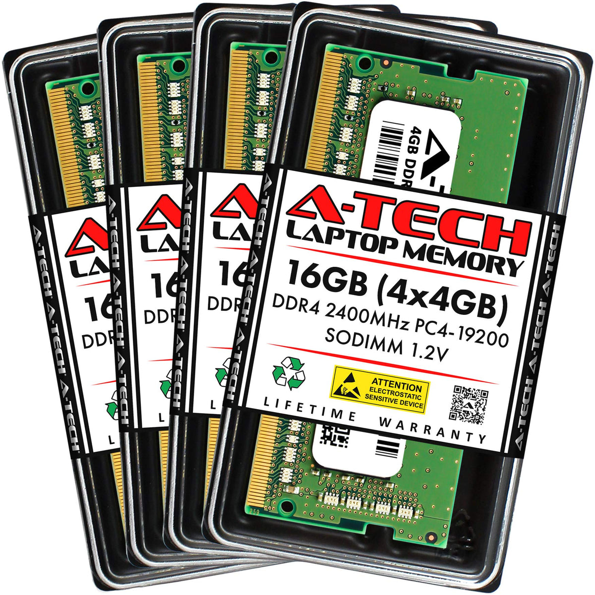 A-Tech 16GB (4x4GB) DDR4 2400 MHz SODIMM PC4-19200 (PC4-2400T) CL17 Non-ECC Laptop RAM Memory Modules