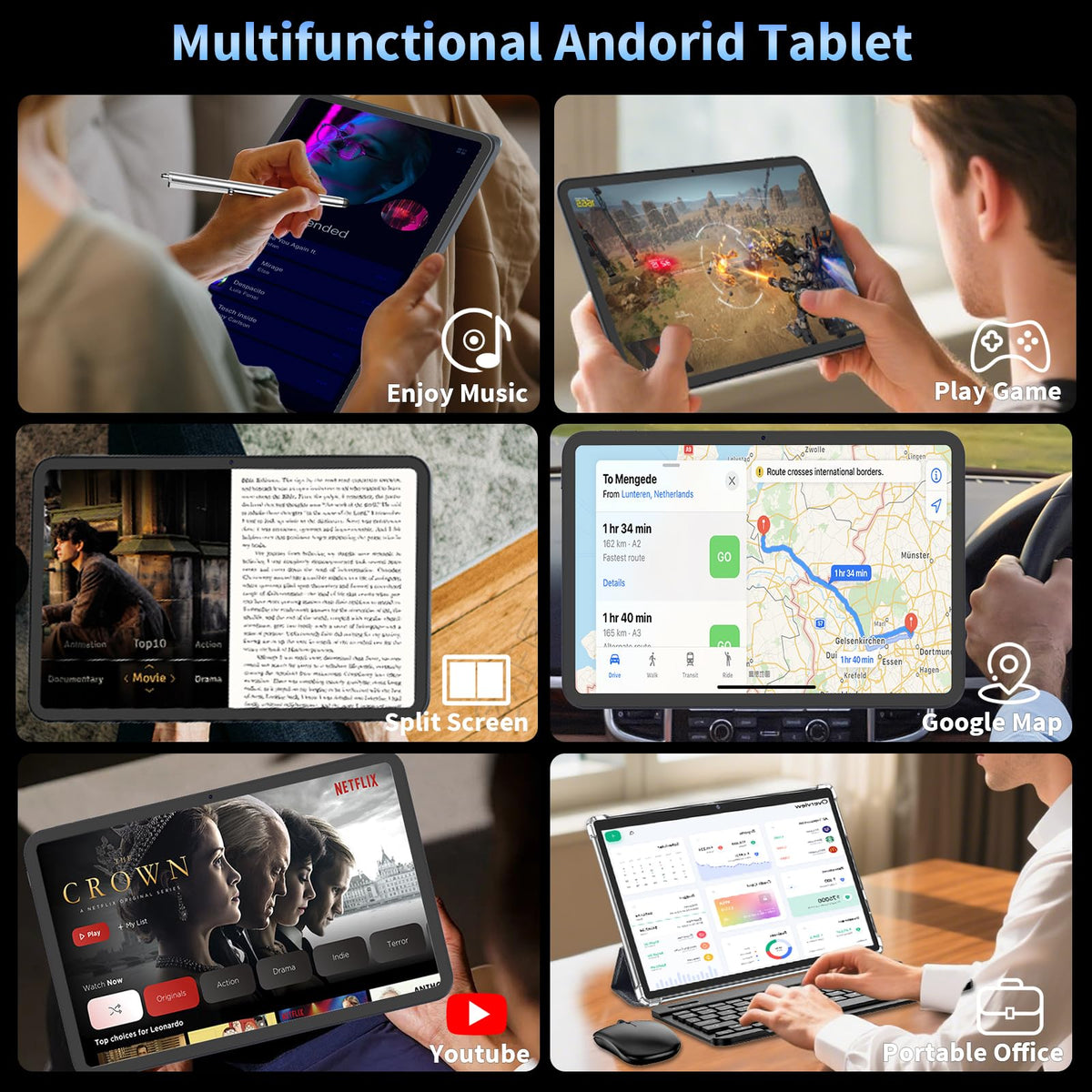 13 Inch Android 16 Tablet with Keyboard - 32GB+256GB+2TB Expand (Silver)