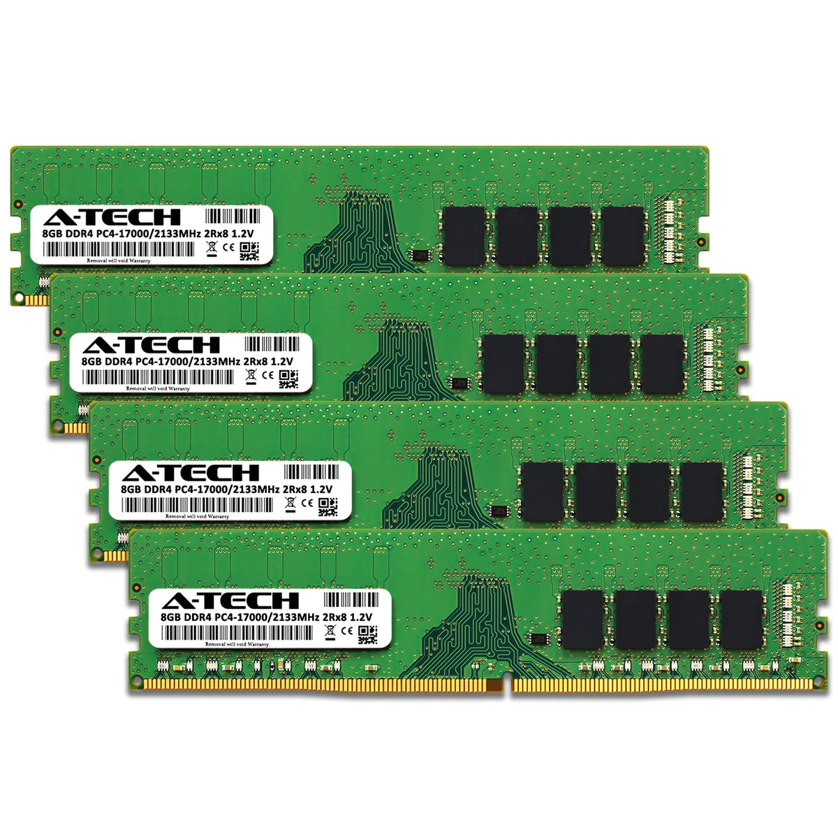 A-Tech 32GB (4x8GB) DDR4 2133MHz DIMM PC4-17000 UDIMM Non-ECC 2Rx8 1.2V CL15 288-Pin Desktop Computer RAM Memory Upgrade Kit
