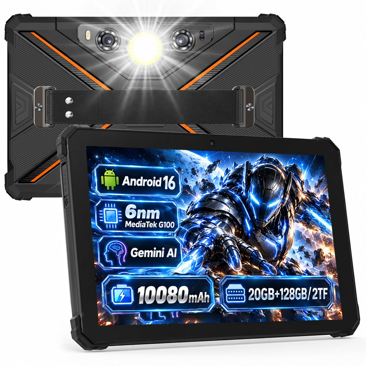 T1 Rugged Tablet Android 16, 8" 20GB+128GB/2TB, Waterproof Tablet
