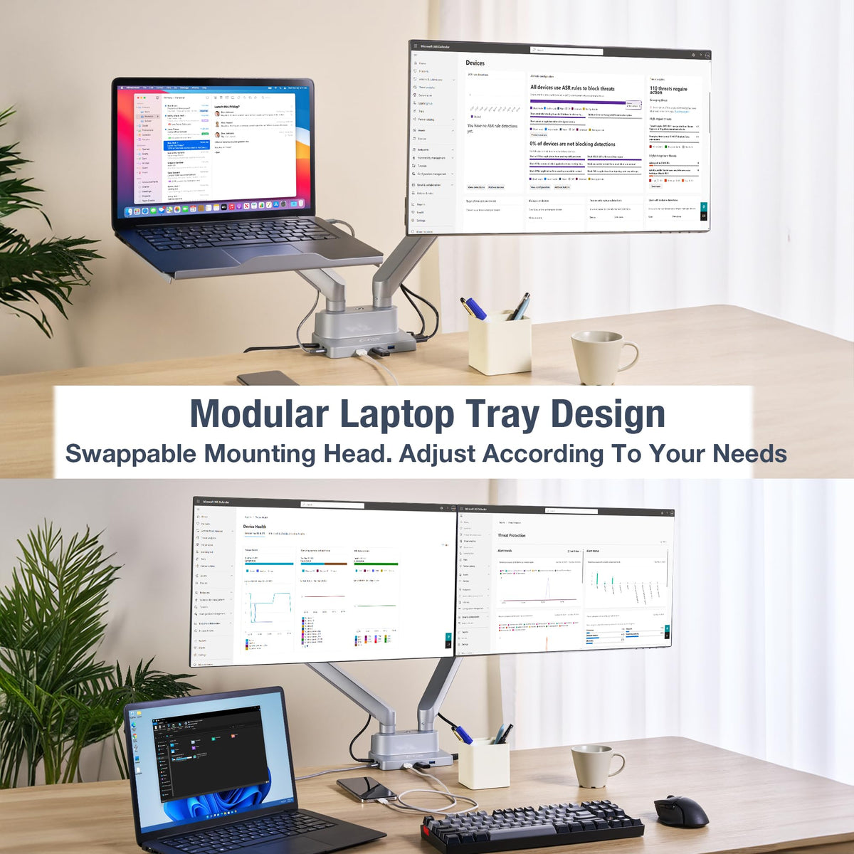 AVLT Laptop & Monitor Arm Desk Mount for 17-38" Screens, USB-C Dock - Gray