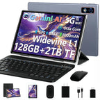 Tablet 10 inch Tablets Android 22GB RAM 128GB ROM 2TB TF, Octa-Core Processor 8000mAh, G+G HD IPS Display Tableta, Dual Camera, Widevine L1 Tablet PC with Keyboard & Mouse - Gray