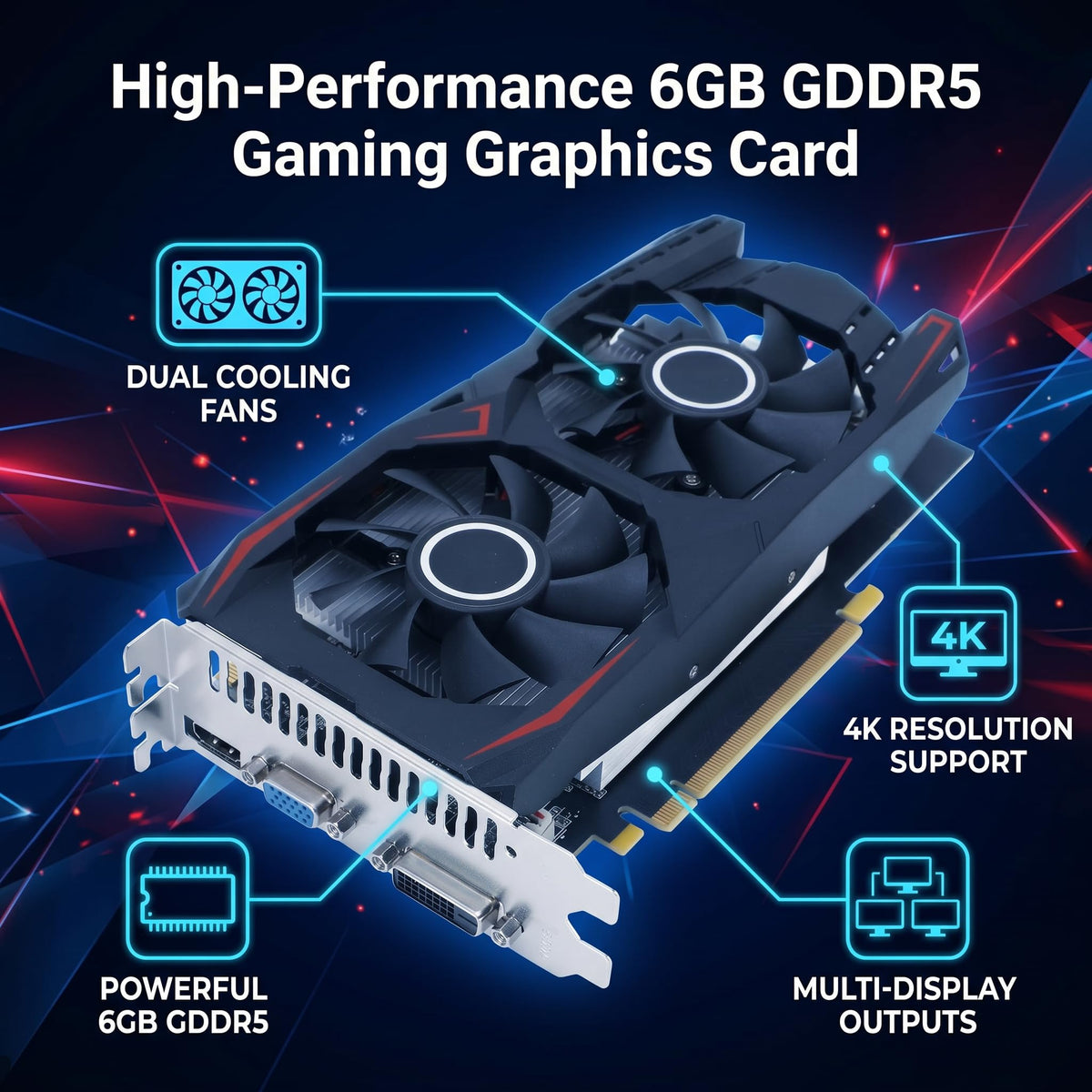 RX 550ti Low Profile Graphics Card 6GB, GDDR5, 192bit, VGA DVI D HDMI, Video Card for PC Gaming, 4K Support, Gaming Computer GPU, PCI Express X16