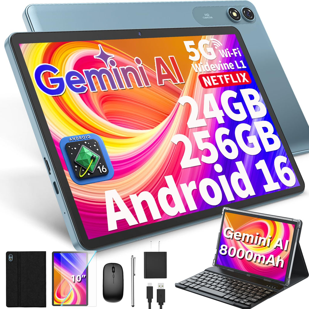 10 inch Tablet with Keyboard - Android 16 Tablet with 24GB+256GB+2TB Expand