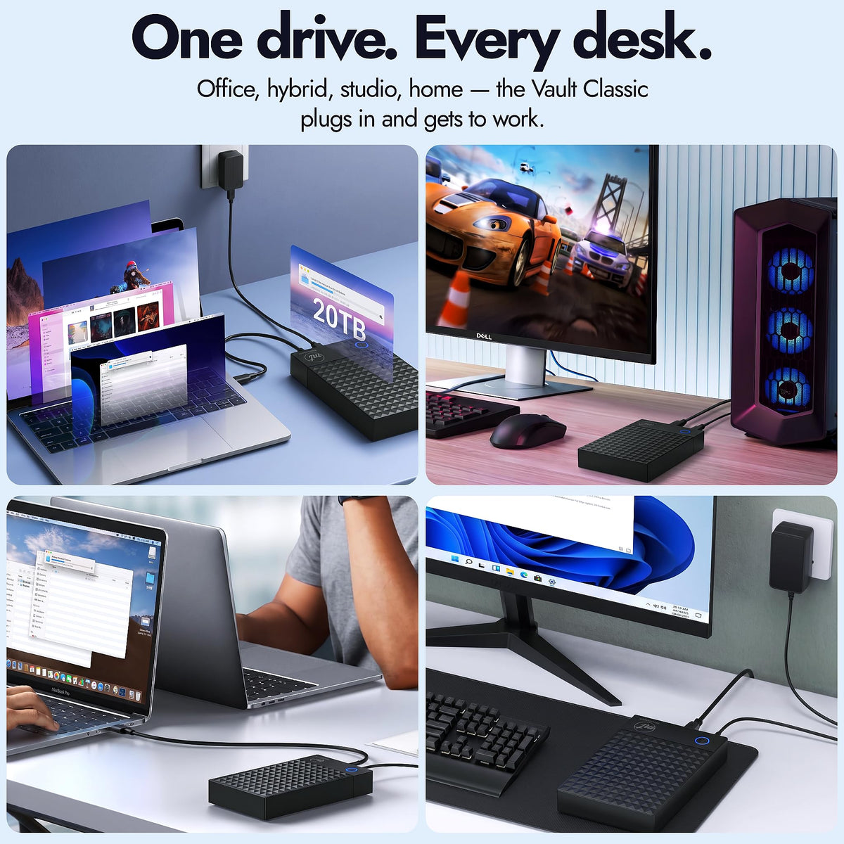 4TB Desktop External Hard Drive (NOT-Portable) — Vault USB-C 3.1 (5Gbps) High-Speed HDD for PC, Mac, Laptop & Console, Mains-Powered Backup Storage, 2-Year Warranty