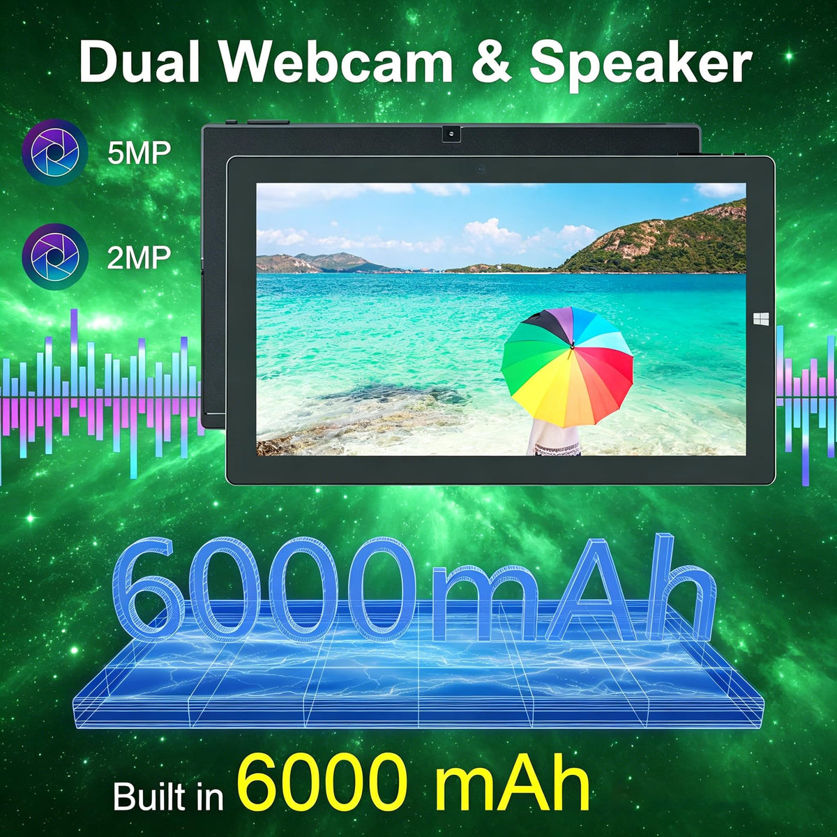 2 in 1 Laptop Windows Tablet, 11.6" Touchscreen Tablets with Keyboard, 6GB RAM 128GB SSD, 2.7GHz, WiFi-2.4G/5G, BT4.2/HDMI/USB3.0/Dual Camera/SD Card Slot