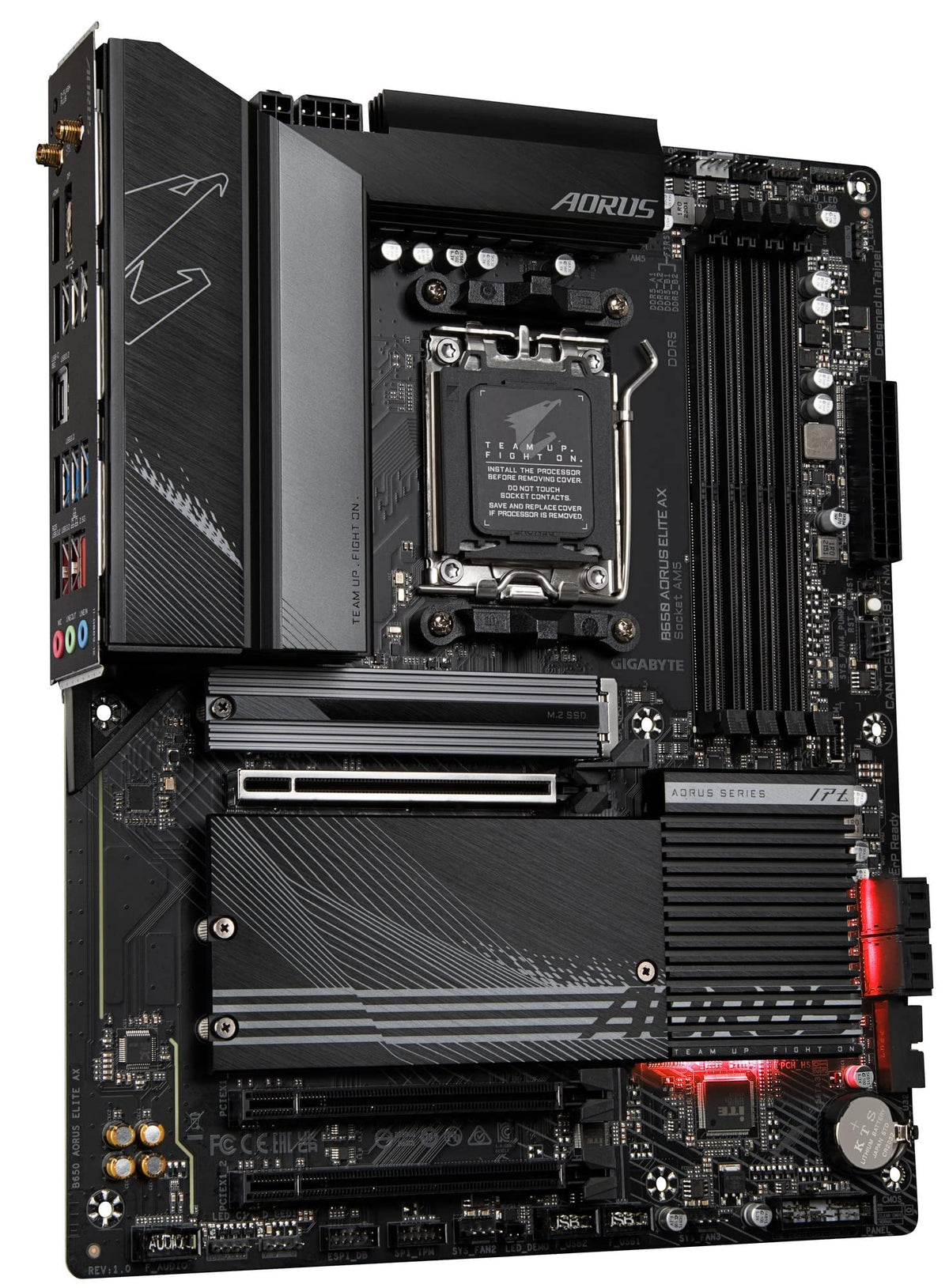 GIGABYTE B650 AORUS Elite AX AMD AM5 ATX Motherboard, Support Ryzen 9000/8000/7000 Series, DDR5, 14+2+1 Power Phase, PCIe 5.0 M.2, USB-C 3.2 Gen 2, WIFI6E, 2.5GbE, EZ-Latch, Q-Flash, RGB Fusion