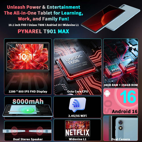 10 inch Tablet with Keyboard - Android 16 Tablet with 24GB+256GB+2TB Expand