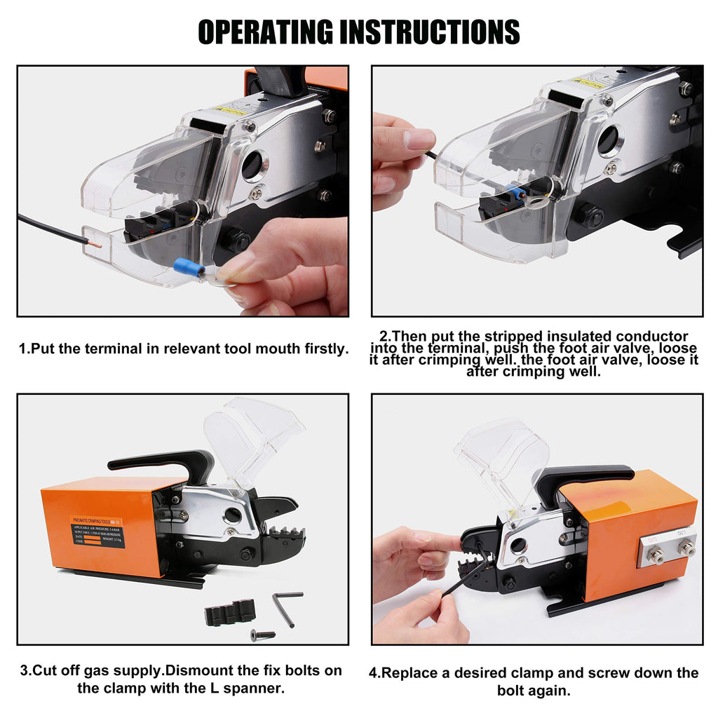 Pneumatic Crimping Tool Am-10,Air Powered Wire Terminal Pneumatic Crimper Plier Machine Crimping Up to 16mm² with 4 Optional Die Sets for Various Kinds of Terminals