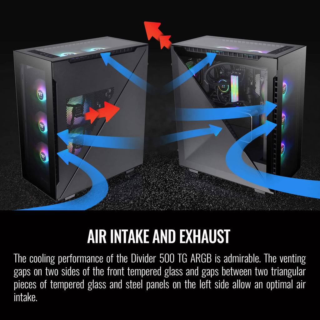 Thermaltake Divider 500 TG Black Color ARGB ATX Mid Tower Tempered Glass Computer Case with 3 120mm 5V ARGB Front Fans + 1 120mm Standard Rear Fan + 2 Symmetrical Triangular Panels CA-1T4-00M1WN-01