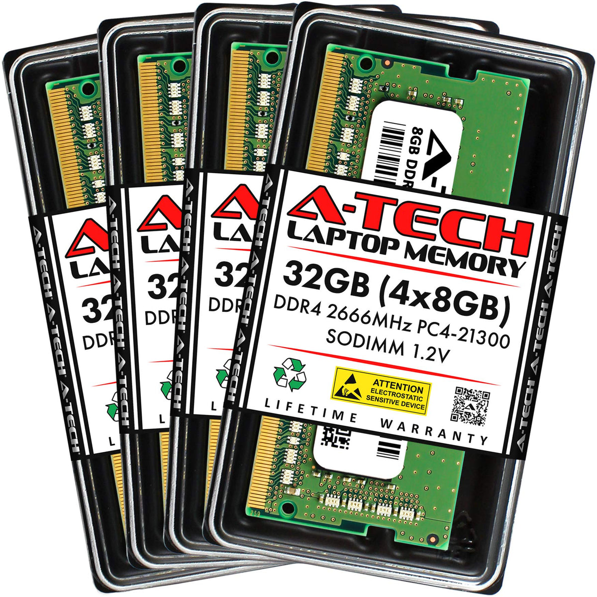 A-Tech DDR4 RAM 32GB Kit (4x8GB) 2666MHz PC4-21300 SODIMM Laptop Memory