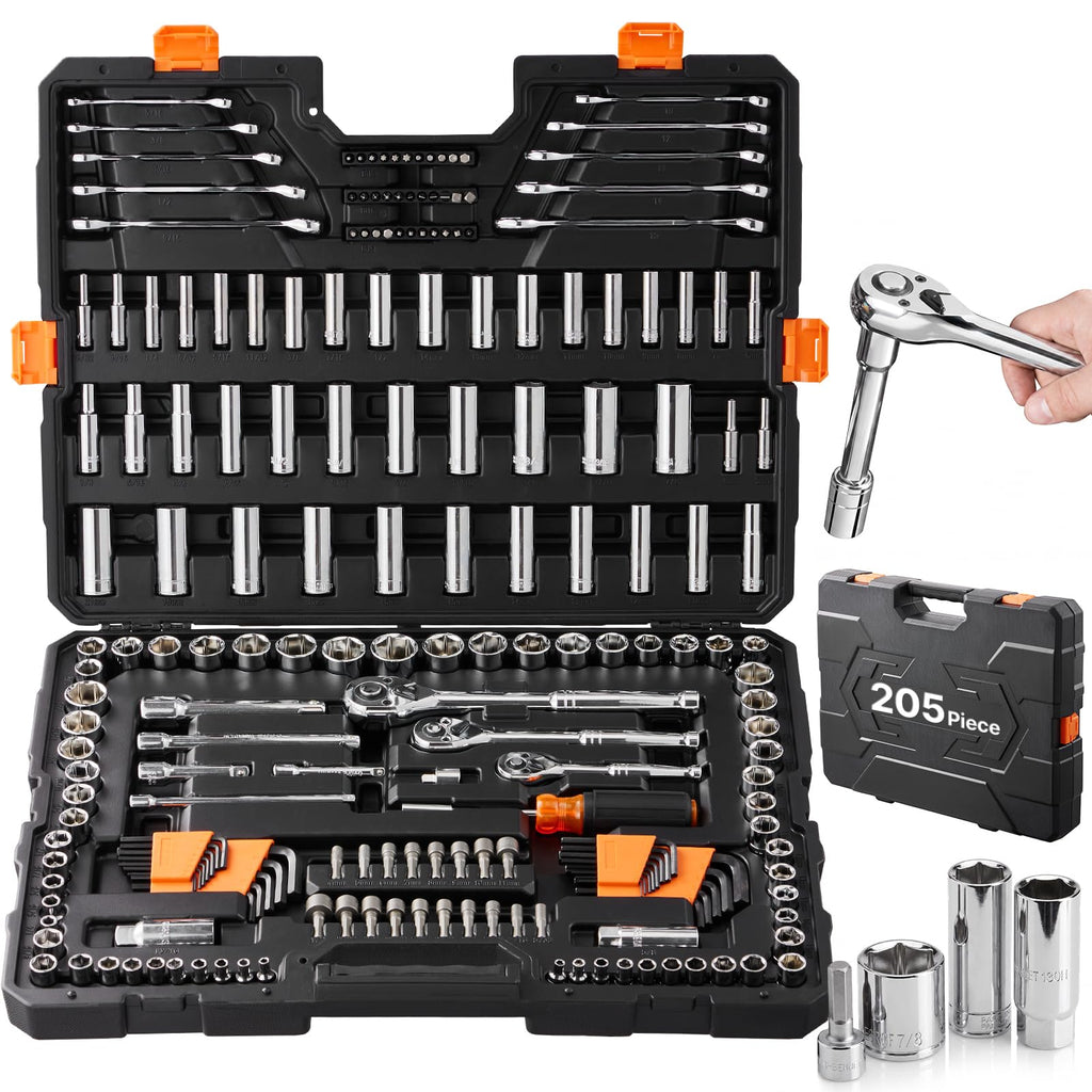 VEVOR Mechanics Tool Set, 308-Piece Mechanic Tool Kit, 1/4 in, 3/8 in, and 1/2 in Drive, SAE and Metric Socket Set, Wrenches, Screwdriver Bits, Accessories, and Storage Case, for Automotive Repair