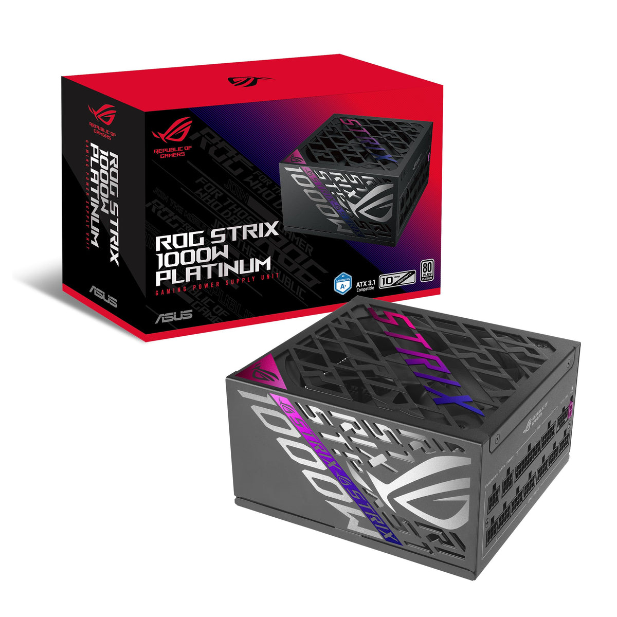 ASUS ROG Strix 1000W Platinum (Fully Modular Power Supply, 80 Plus Platinum Certified, ATX 3.1, Cybenetics Lambda A+, GaN MOSFET, GPU-First Intelligent Voltage Stabilizer, 10-Year Warranty)