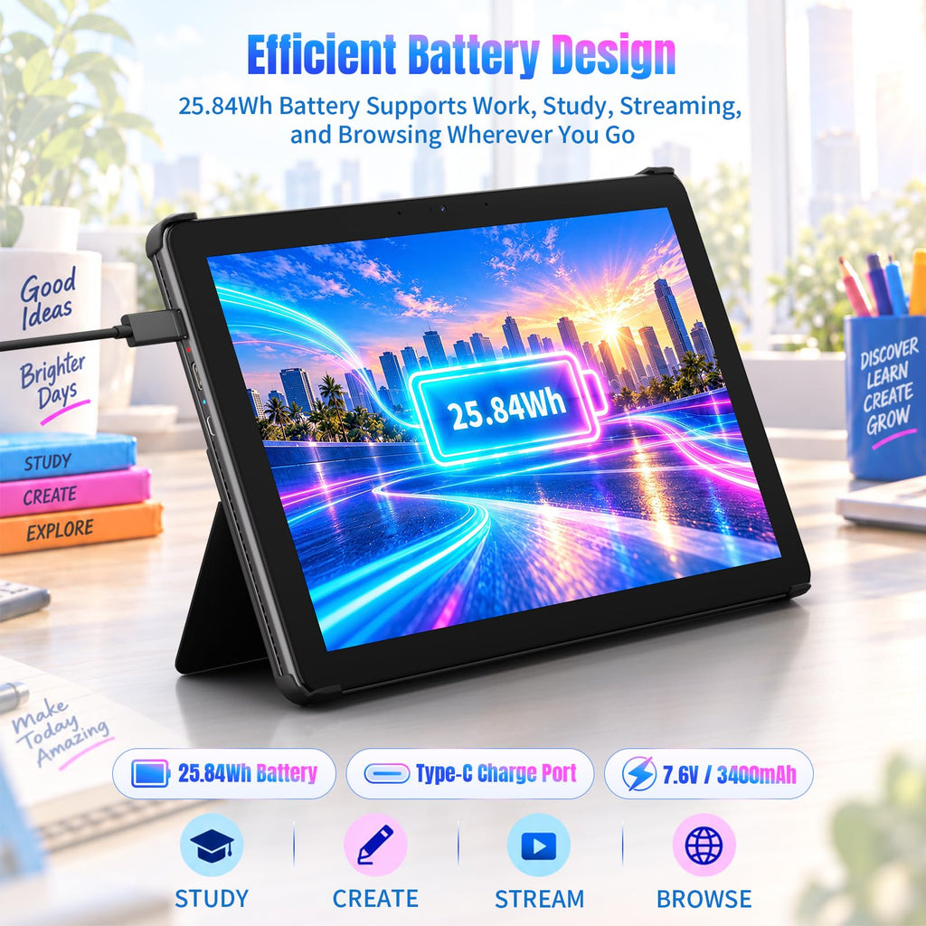 2 in 1 Laptop 10.1" Win11 Pro Tablet PC with Keyboard & Stylus Pen