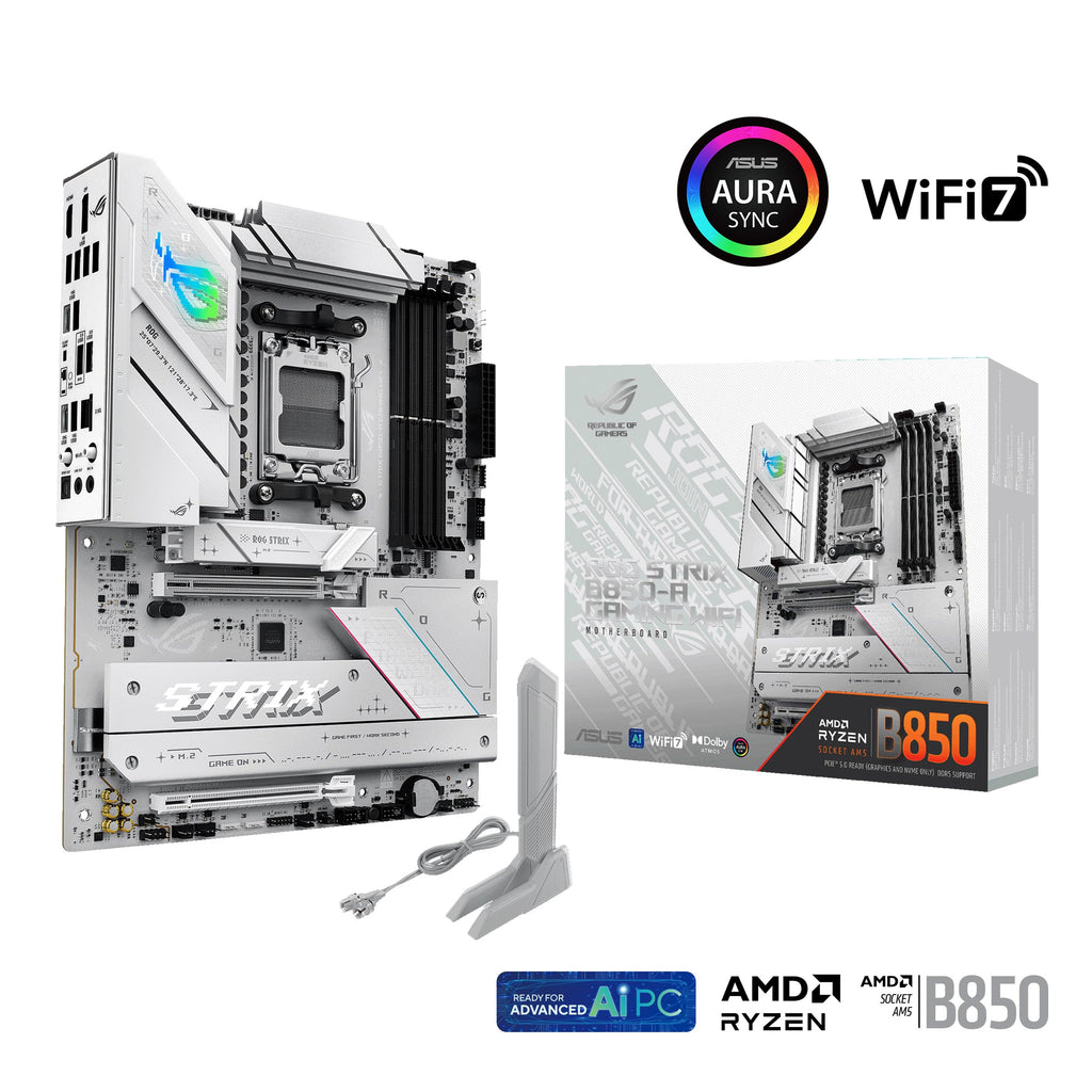 ASUS ROG Strix B850-A Gaming WiFi AMD AM5 B850 ATX Motherboard 14+2+2 Power Stages, DDR5 AEMP, 2.5G LAN 7 with Q-Antenna, 4X M.2, PCIe® 5.0, USB 20Gbps Type-C, AI Networking II, ASUS Advisor