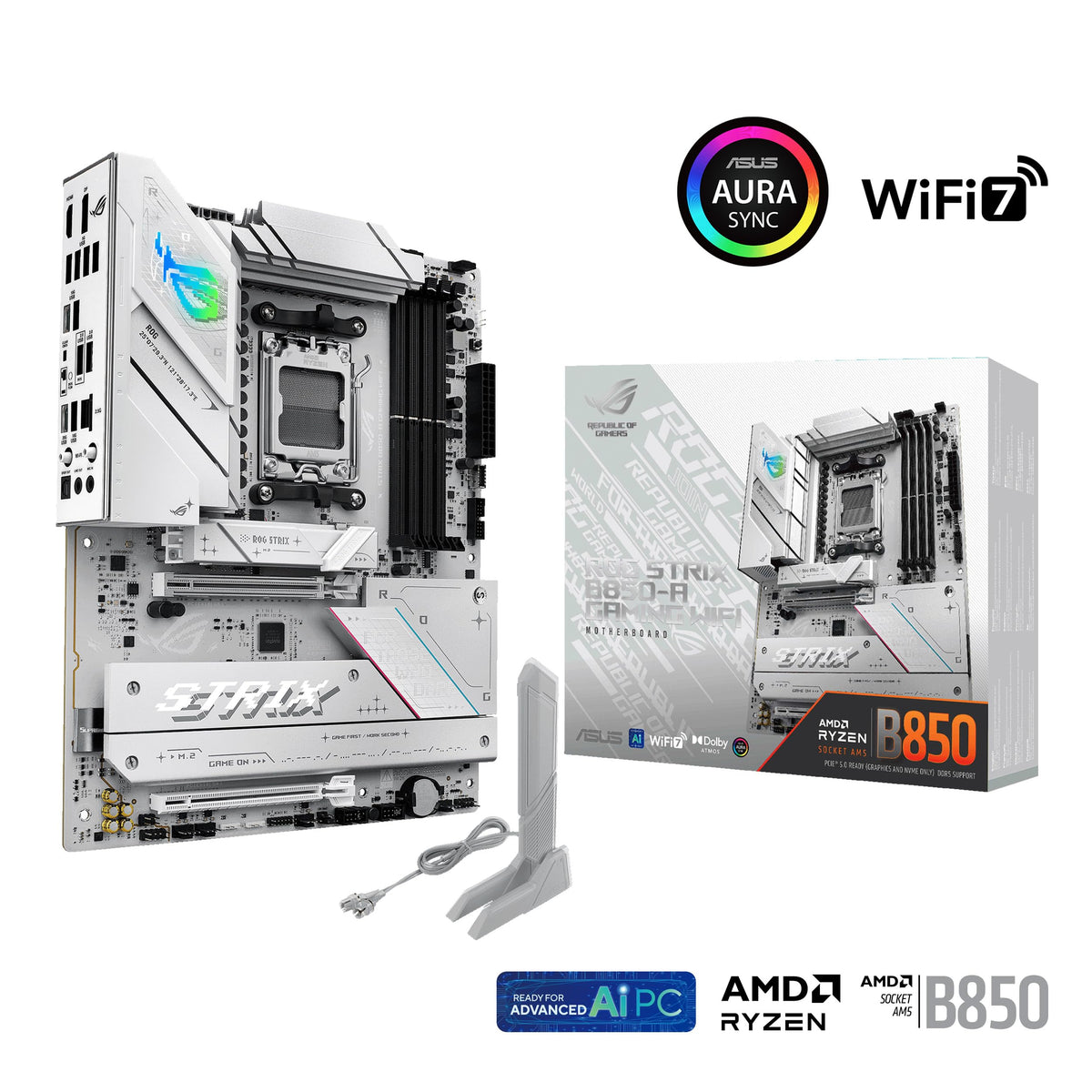 ASUS ROG Strix B850-A Gaming WiFi AMD AM5 B850 ATX Motherboard 14+2+2 Power Stages, DDR5 AEMP, 2.5G LAN 7 with Q-Antenna, 4X M.2, PCIe® 5.0, USB 20Gbps Type-C, AI Networking II, ASUS Advisor