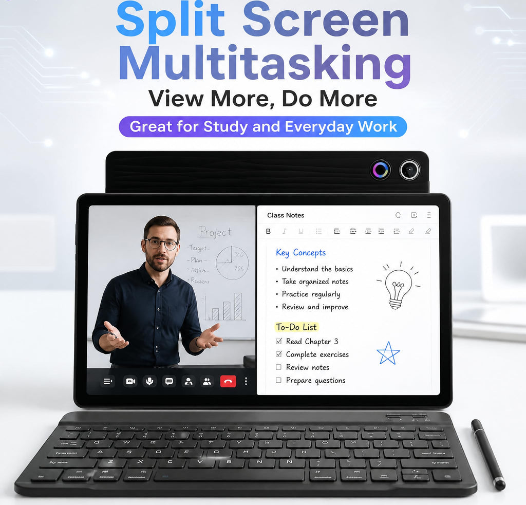 Tablet, 10.1 Inch Android 16 Tablets with Keyboard,24+64GB, 1TB Expansion