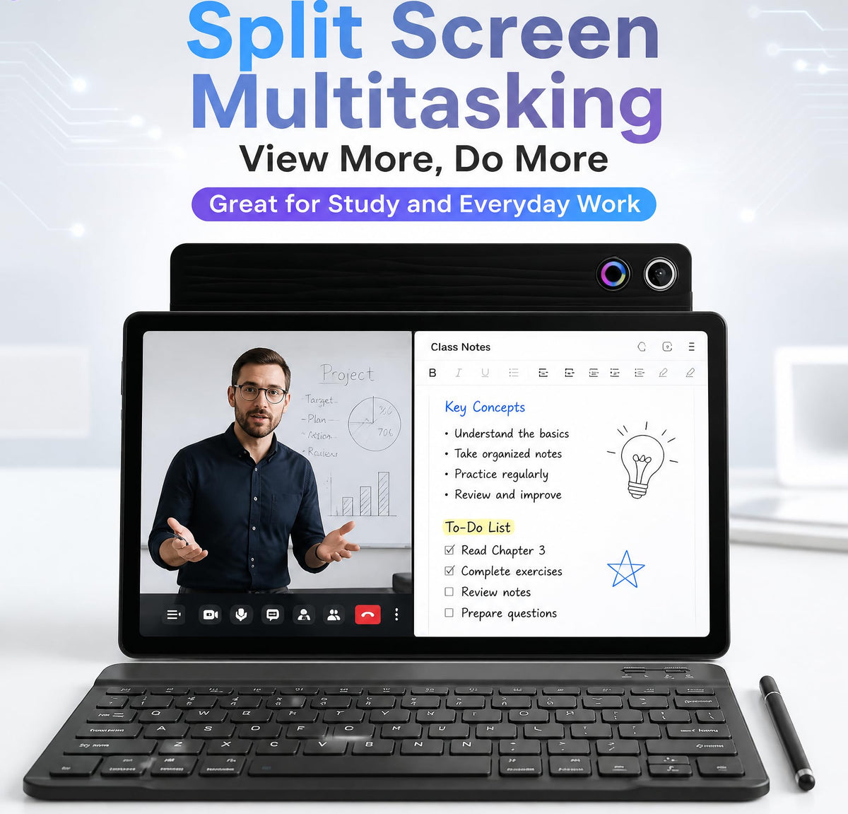 Tablet, 10.1 Inch Android 16 Tablets with Keyboard,24+64GB, 1TB Expansion