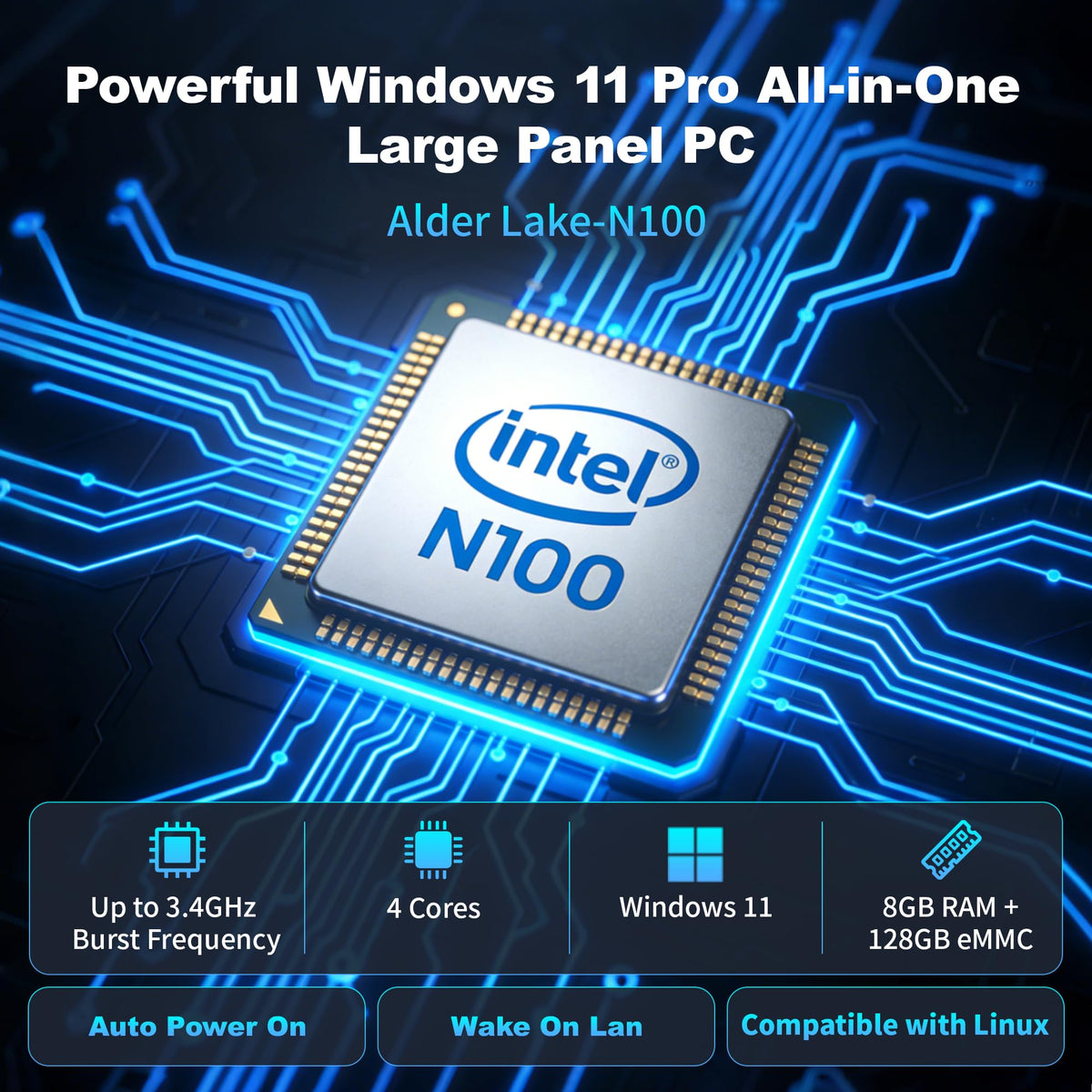 21.5" All in One Tablet Panel PC Win11 Pro, N100 Fanless Industrial Touchscreen Monitor Computer, 8GB RAM 128GB ROM, 1920 * 1080 IPS, USB3.2 * 2, USB2.0 * 2, LAN*2, HDMI2.0, Type-C3.1