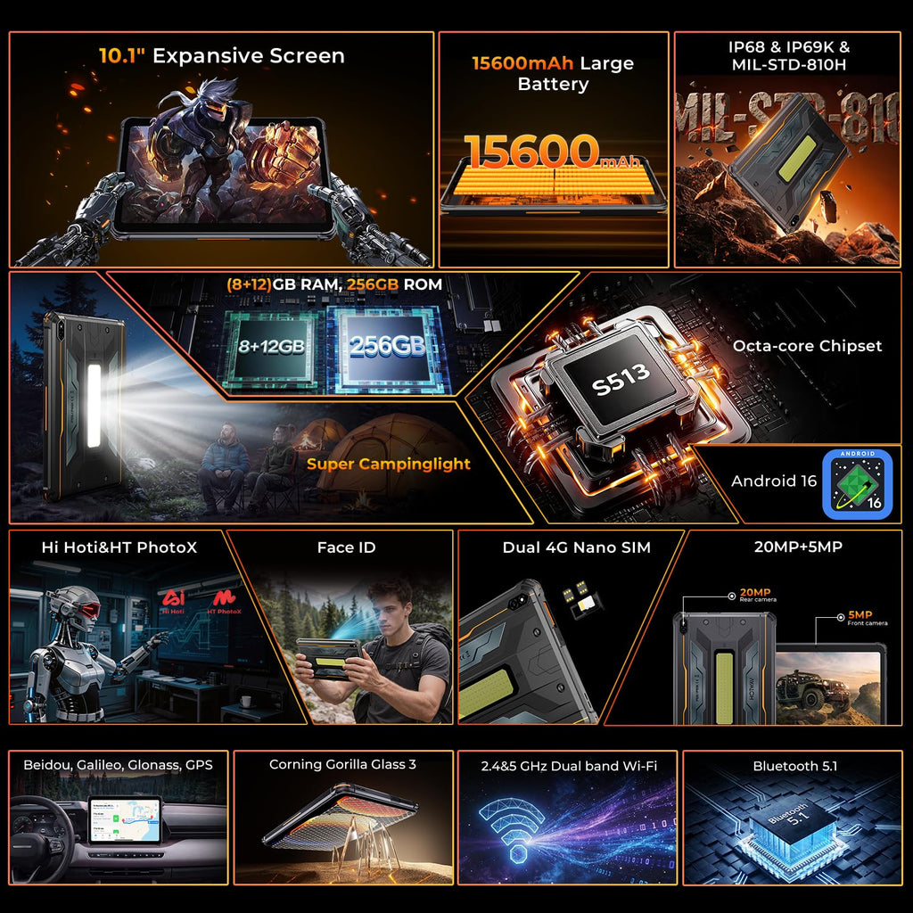 HOTWAV R7 Pro Android 16 Rugged Tablet 20GB + 256GB/TF 1TB 15600mAh 10.1"