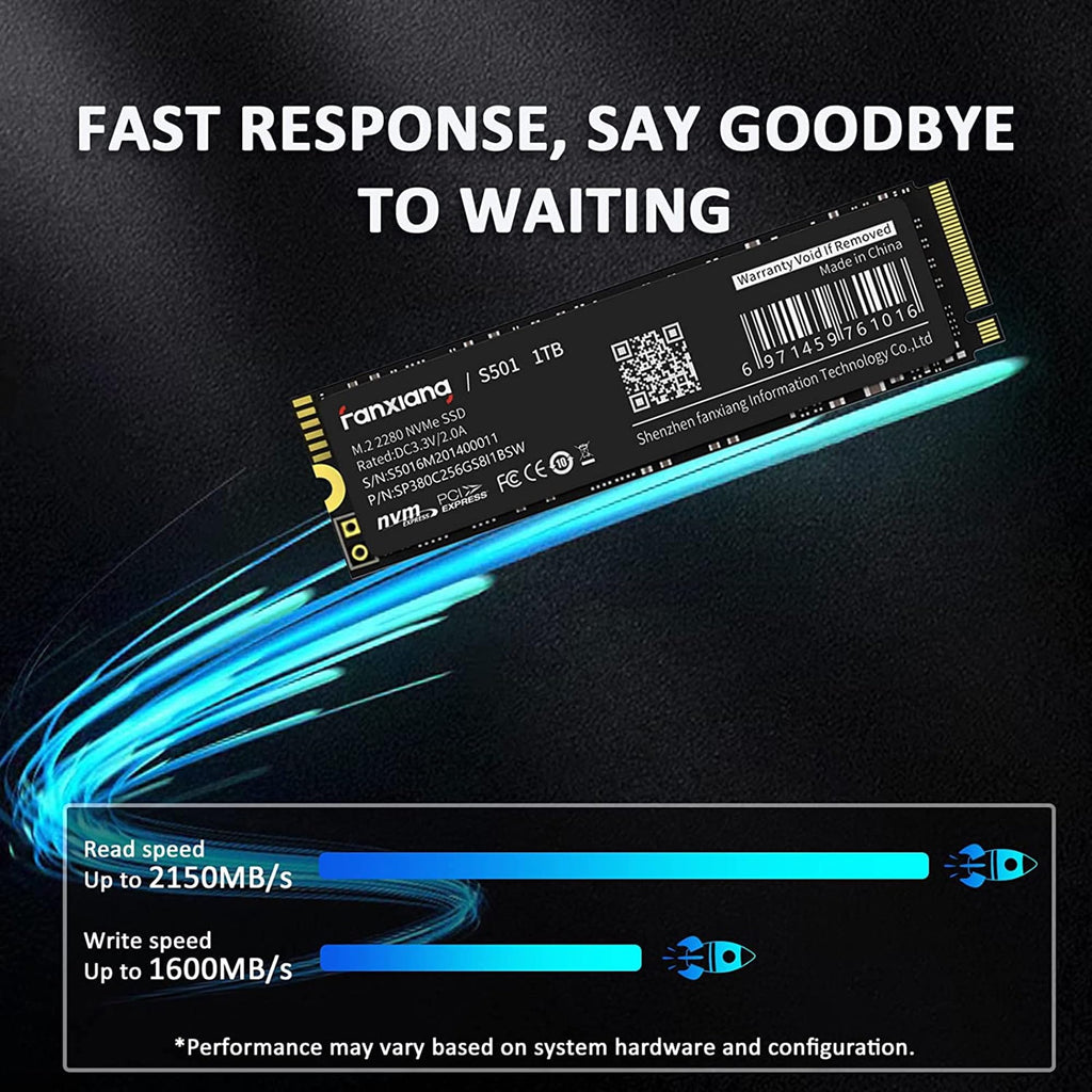 fanxiang S501 1TB NVMe SSD 3D NAND 1.3 PCIe Gen3x4 M.2 2280 Internal Solid State Drive (Read/Write Speed up to 2,150/1,600 MB/s) Compatible with Laptop & PC Desktop