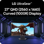 LG 27GS60QC-B Ultragear 27-inch Curved Gaming Monitor QHD (2560x1440) 180Hz 1ms 1000R AMD FreeSync HDR10 HDMIx2 DisplayPort Borderless Design Black Stabilizer DAS Crosshair FPS Counter - Black